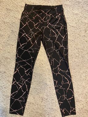 Avia Black Leggings with Pink Marble Lines